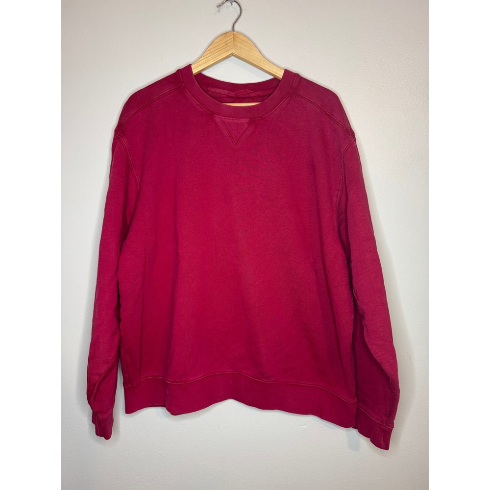 LL Bean Mens XL Red Crewneck Sweatshirt Fleece Pullover V-Stitch 187257